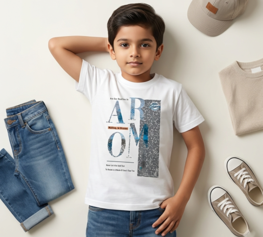 Boys White Graphic Printed Cotton T-Shirt – Smart Casual Outfit