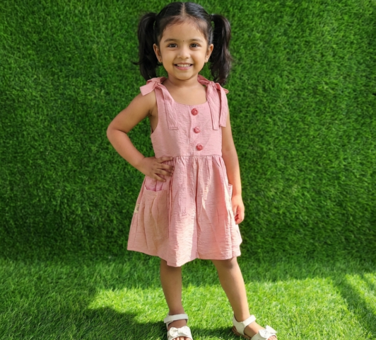 Girls Pink Sleeveless Dress with Tie-Up Straps