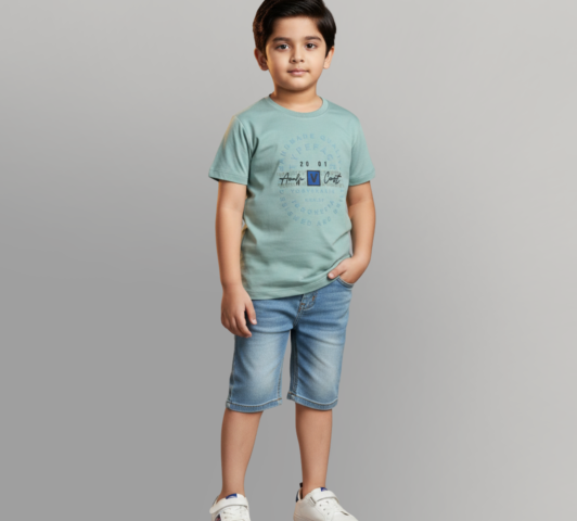 Boys Mint Green Graphic Printed Cotton T-Shirt