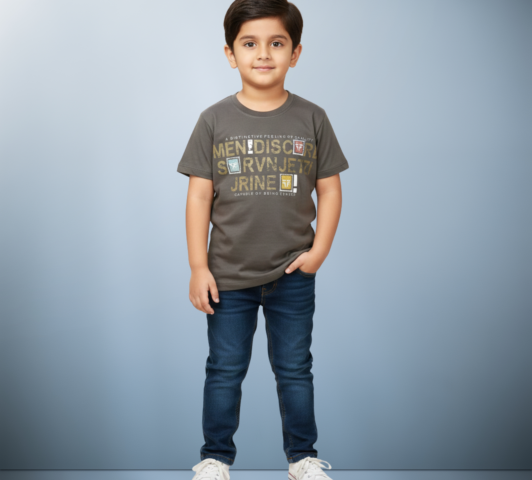 Boys Olive green Typographic Printed Cotton T-Shirt – Casual Cool