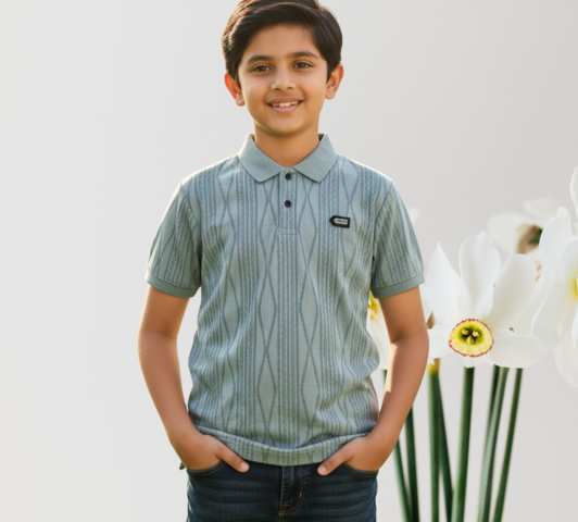 Boy's Geometric Tech Polo - 5-6 Yrs, Green