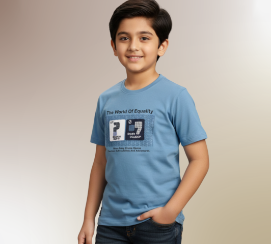 Boys Sky Blue Graphic Printed Cotton T-Shirt