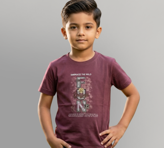 Boys Wine Graphic Printed Cotton T-Shirt