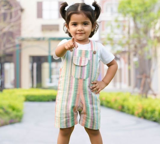Candy Stripe Dungaree Romper for Girls