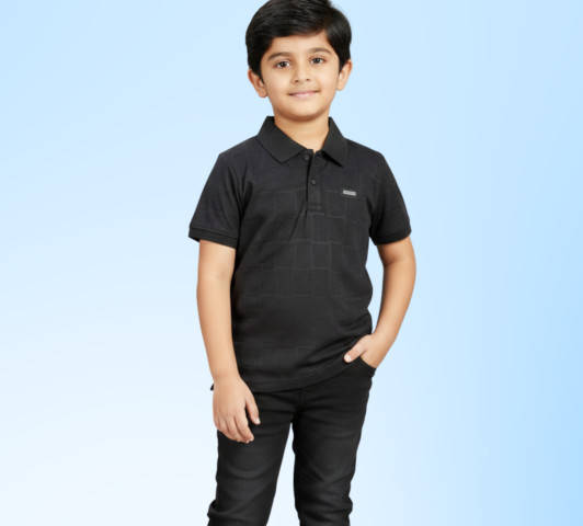 Boy's Geometric Tech Polo - 5-6 Yrs, Black