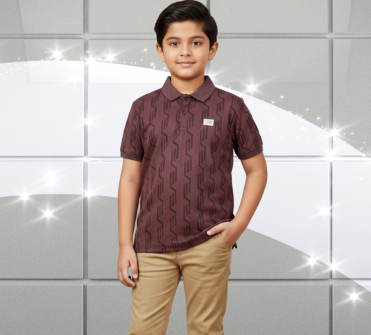 Boy's Geometric Tech Polo - 5-6 Yrs, Maroon