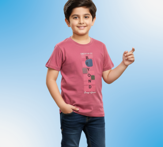 Boys Pink Graphic Printed Cotton T-Shirt-"Creativity Beyond"