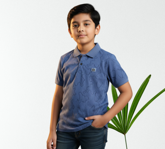Boy's Geometric Tech Polo - 5-6 Yrs, Blue