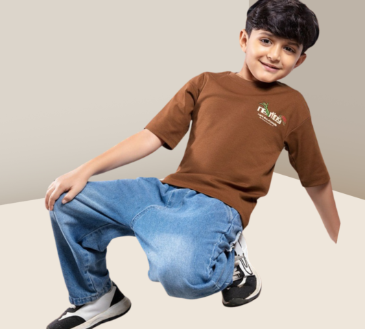 Boys Brown Casual T-Shirt – Minimal Logo Print