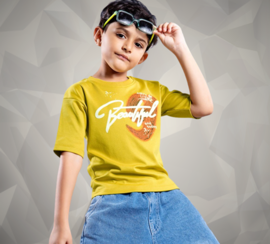 Boys Yellow Graphic Cotton T-Shirt