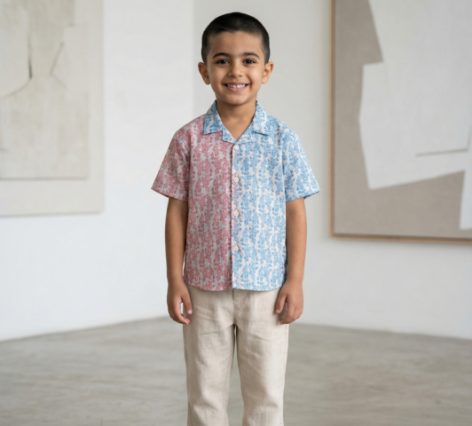 Boys Two-Tone Geometric Print Shirt