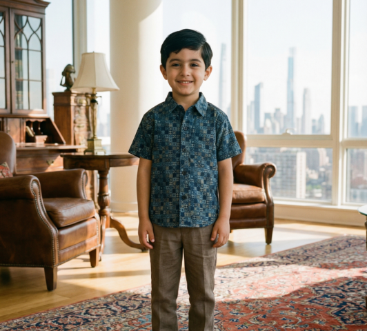 Boys Blue Printed Shirt