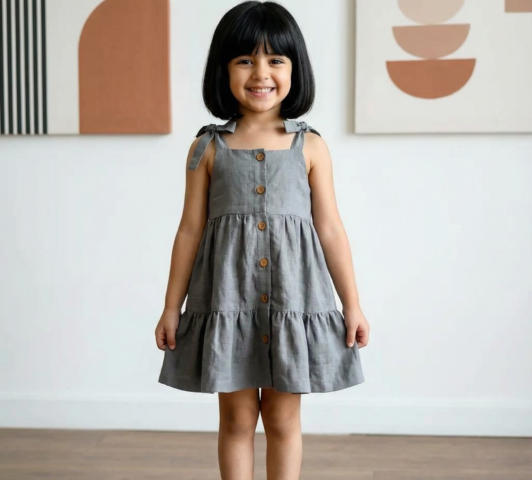Girls Button-Down Dress with Tie Straps