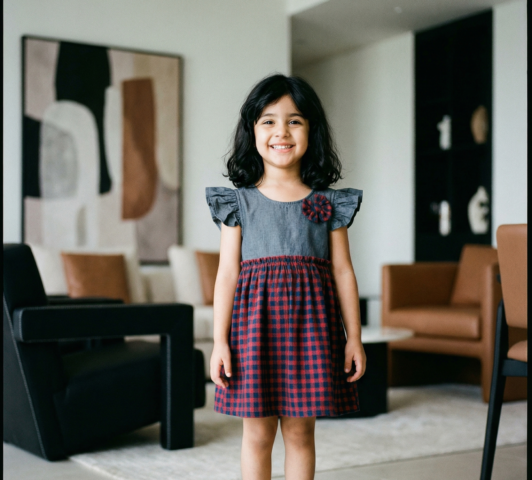 Rustic Charm Checkered Bow Girls Dress