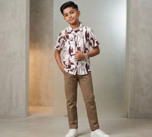 Earthy Abstract Mosaic Shirt "Toasted Cedar & Stone"