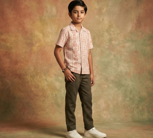 Nomad Geometric Shirt "Toasted Almond & Tribal Motif"