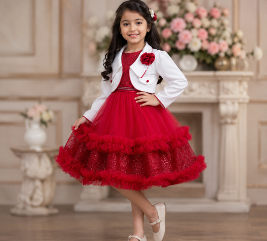 Seraphina Tiered Party Dress "Glitter Mesh Gown with Detachable Bolero Jacket"