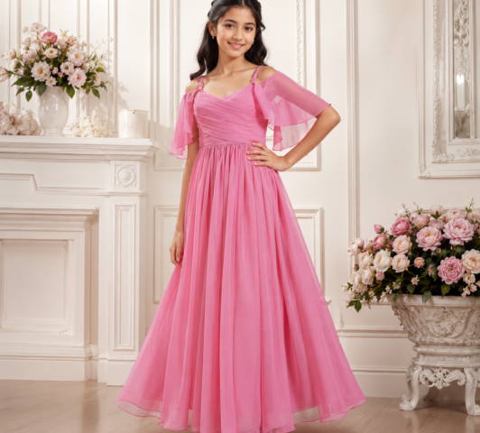 Camila Cold-Shoulder Gown "Ruched Bodice & Flowy Chiffon Floor-Length Dress"