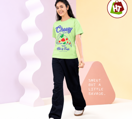 Cheesy Dreams Oversized Graphic T-Shirt – Lime Green