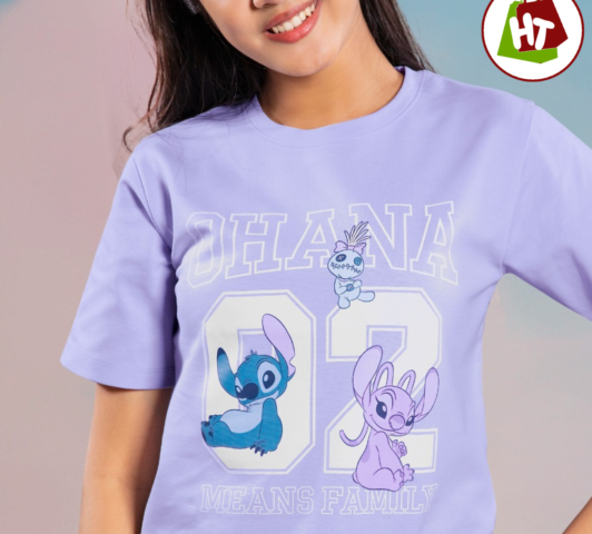 Ohana 02 Lavender Oversized Graphic T-Shirt for Women | Premium Cotton Casual Tee