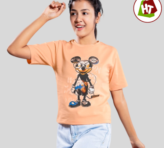 Disney Mickey Mouse Graphic Print Oversized T-Shirt for Women | Soft Cotton Blend - 11-12 Yrs, Orange