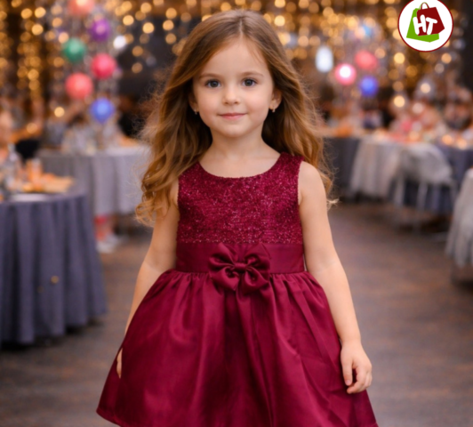 Girls' Glitter Party Dress with Bow | Sleeveless Fit & Flare Dress