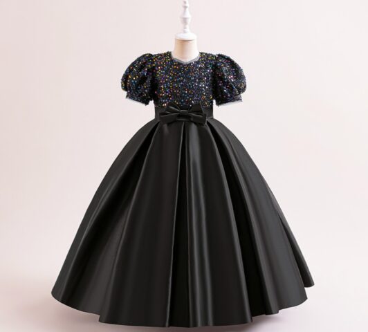 Celestia Shimmer Gown "Midnight Onyx & Rainbow Sequin Ballgown"