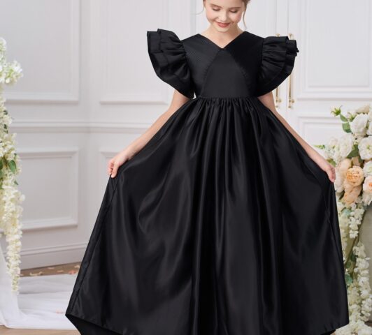 Valkyria Avant-Garde Gown "Pleated Ruffle Sleeve Satin High-Low Dress"