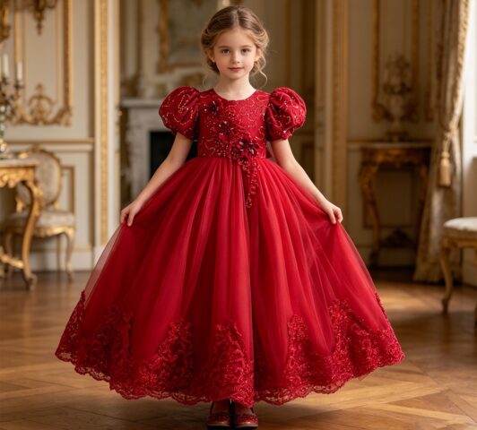 Anastasia Imperial Gown "Floral Lace Bodice & Scalloped Tulle Ballgown"