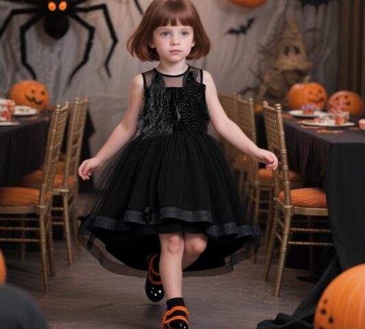 Midnight Butterfly High-Low Gown "Shimmer Trim Tulle Halloween Party Dress"