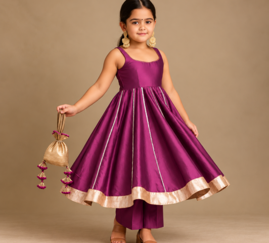 Shanaya Silk Anarkali Set - 3-4 Yrs, Wine