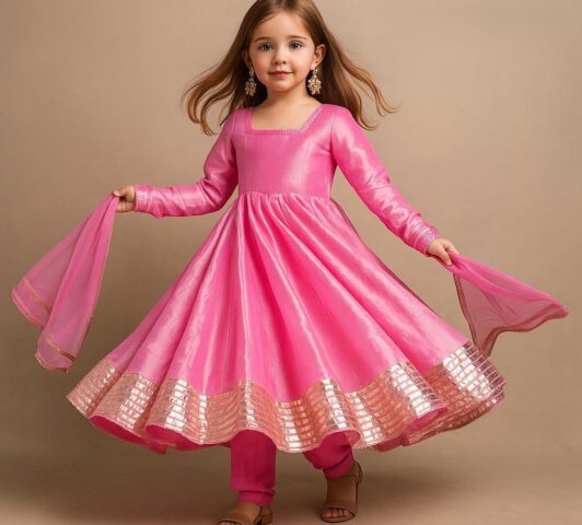 Royal Anarkali Festive Set - 3-4 Yrs, Pink